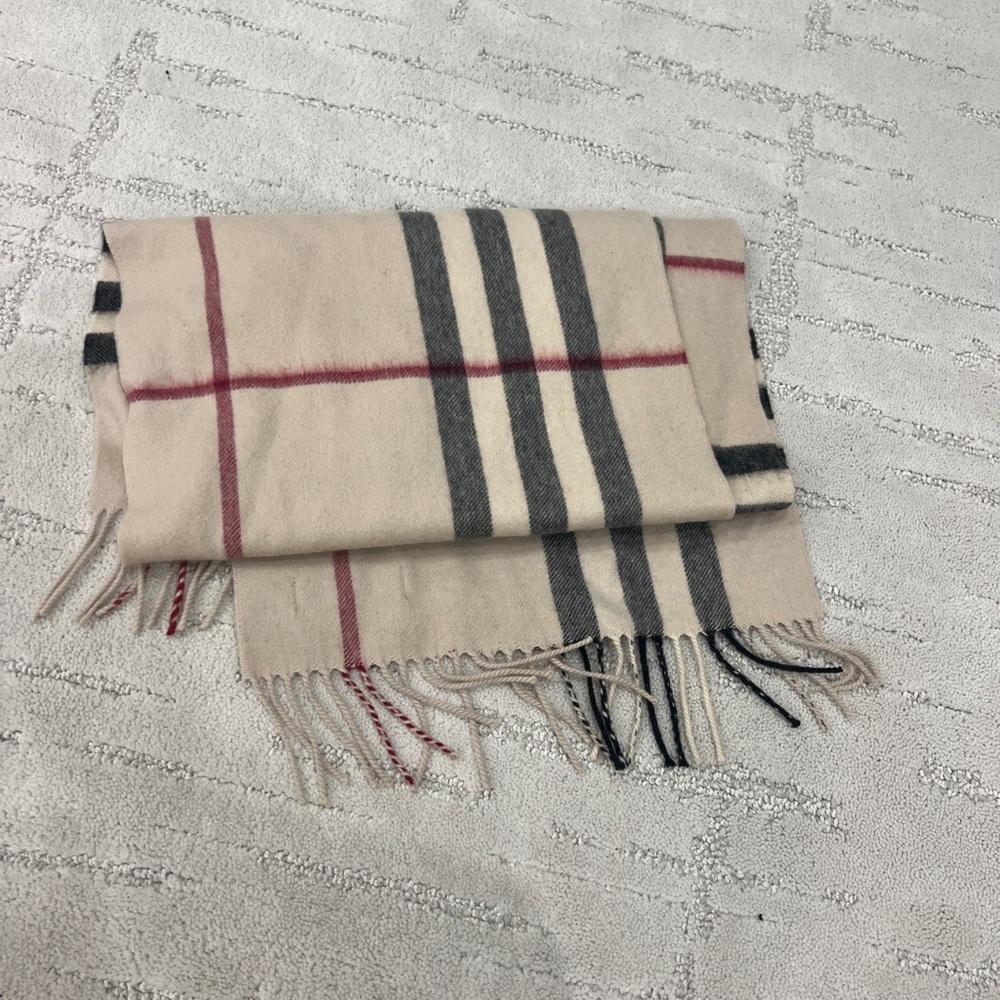Burberry Beige and Red Checkered Scarf